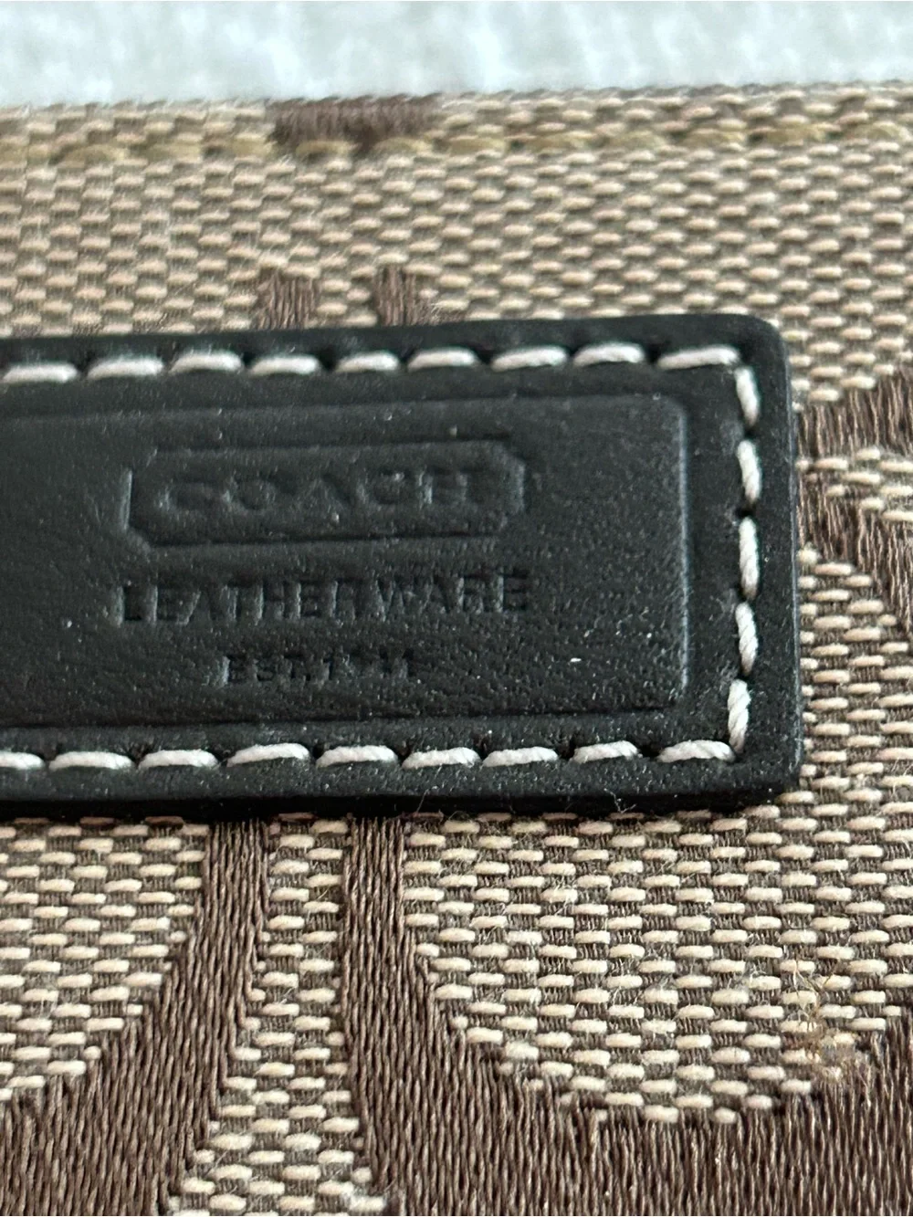 Coach Brown/Tan Signature Canvas Wristlet with Leather Strap